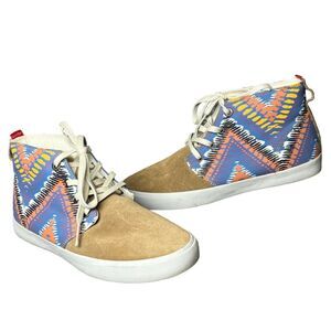 Bucketfeet Sneakers Women 8 Tan Suede Canvas Colorful Chevrons Shoes Tribal Boho